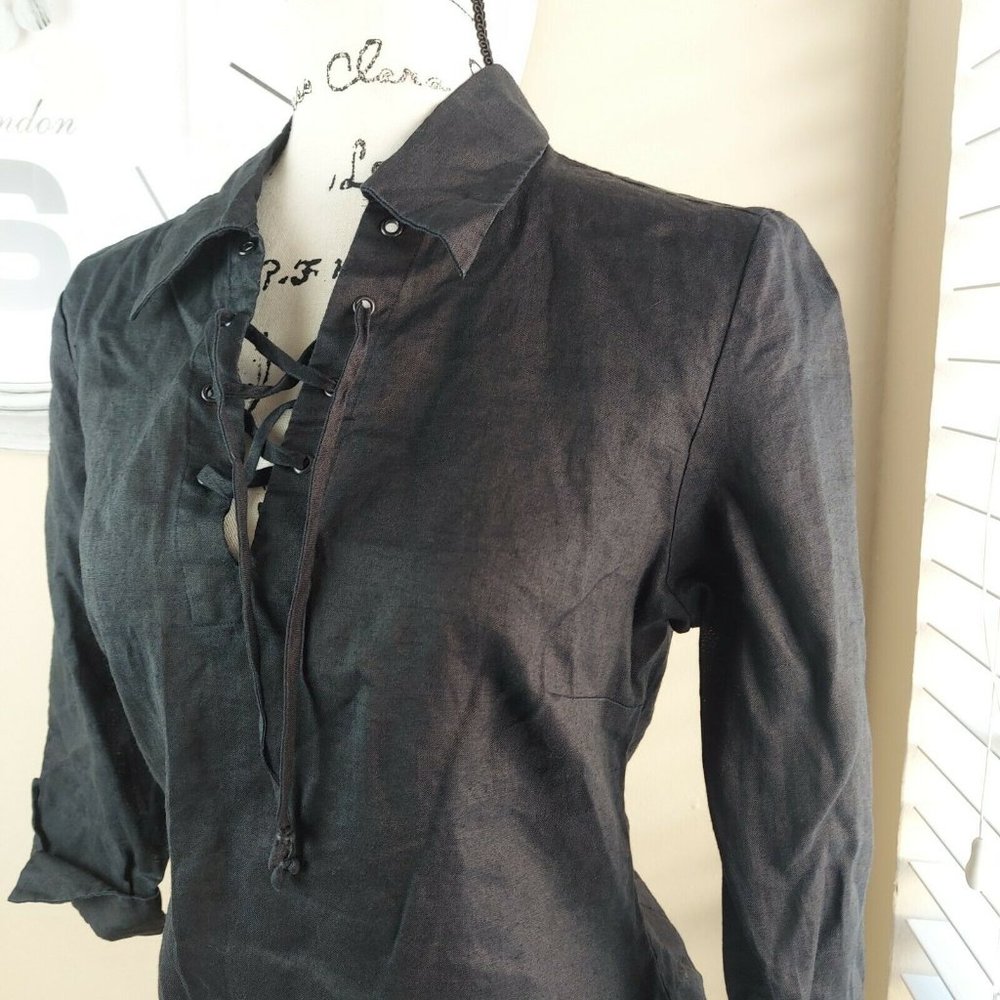 Allison Taylor Womens size Small Black Top Linen 3/4 Sleeve 100% linen EUC - Picture 3 of 8